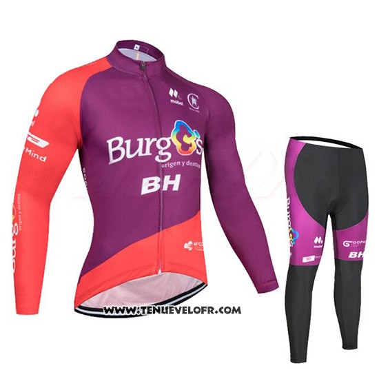 2019 Maillot Ciclismo Burgos BH Violet Rouge Manches Longues et Cuissard